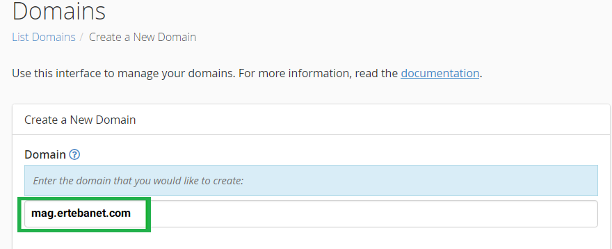بخش Domain text box