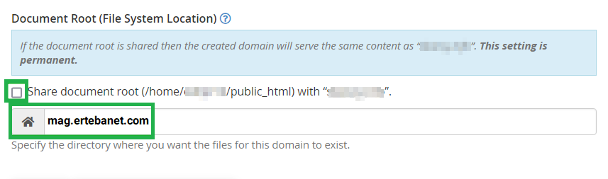 گزینه Share document root