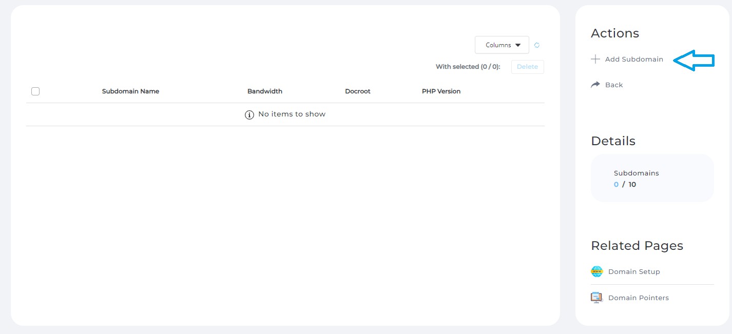 Subdomains DirectAdmin